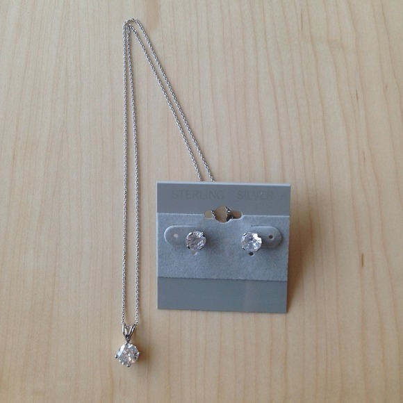 CZ necklace & earring set silver plated