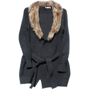 OLD NAVY Knit Belted Wrap Cardigan Sweater in GREY