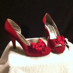 Red satin heels