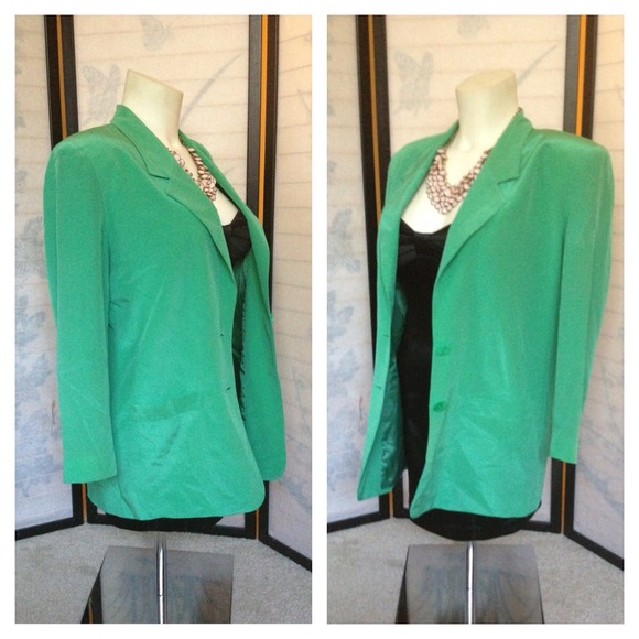 SOLD Vtg August Silk Green Straight Jacket Blazer - Picture 2 of 4