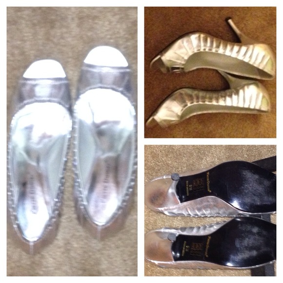 Silver boutique peep toe 3" heel size 8.