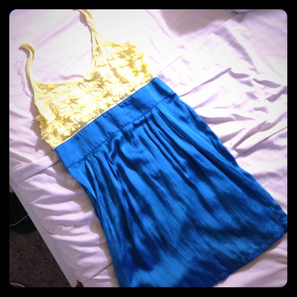 Two tone aqua blue and yellow dress