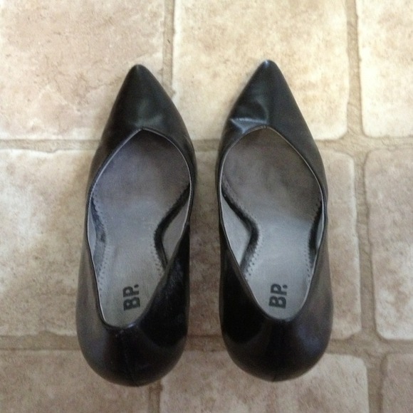 black leather pumps