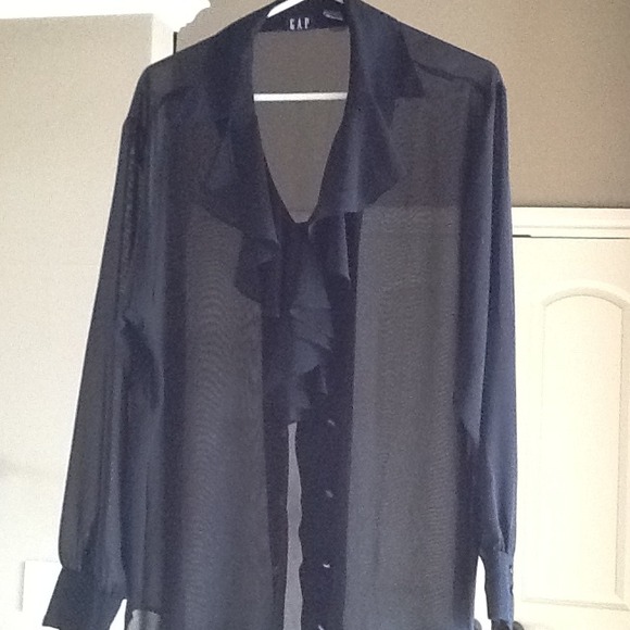 GAP Tops - SOLD!⚡Sheer black blouse with ruffle detail.