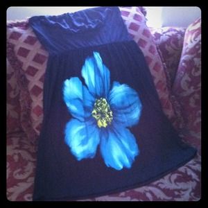 RESERVE Black Strapless Dress & blue/purple tank