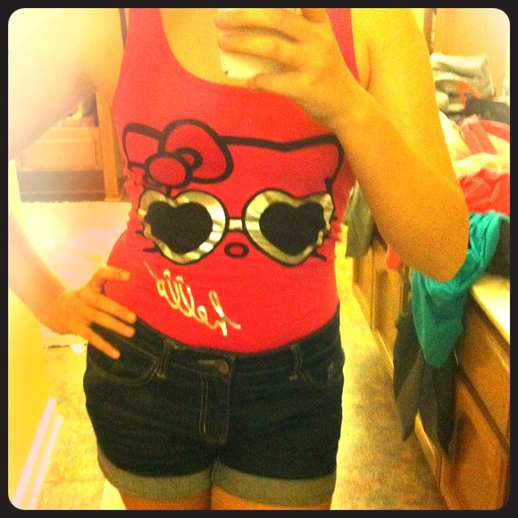 Soldd hello kitty top with rose lace in back