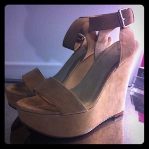 ALDO Shoes - ALDO Taupe Suede Wedges with Ankle Strap ALDO Shoes - ALDO Taupe Suede Wedges with Ankle Strap