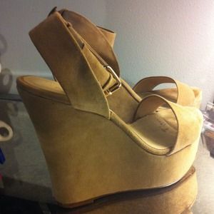 ALDO Shoes - ALDO Taupe Suede Wedges with Ankle Strap ALDO Shoes - ALDO Taupe Suede Wedges with Ankle Strap