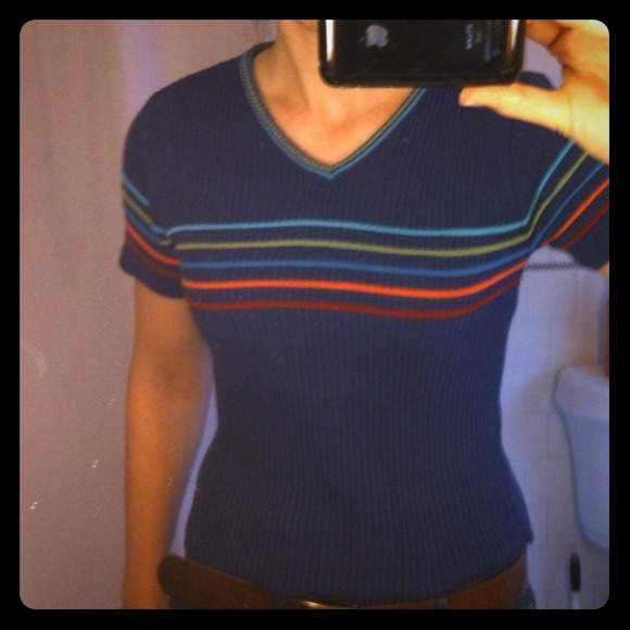 Knit shirt with multi-color stripes
