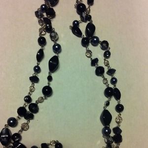Long beaded black and gray necklace