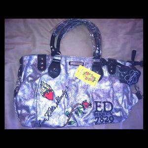 Ed Hardy silver bag with some details