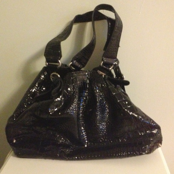 Black Faux Leather Croco Purse