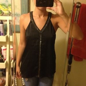 Black Silk Beaded Tank