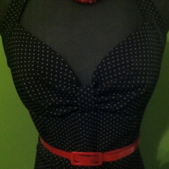 SOLD🔴🔴Polka dot black dress with red belt - Picture 3 of 3