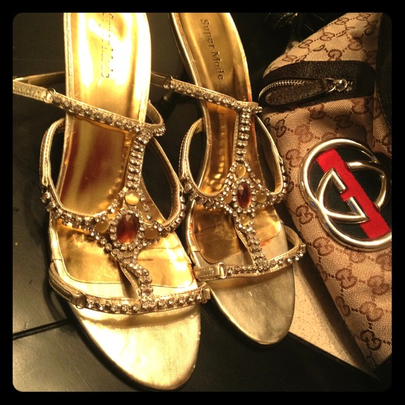 Gold Rhinestone Strappy heels.