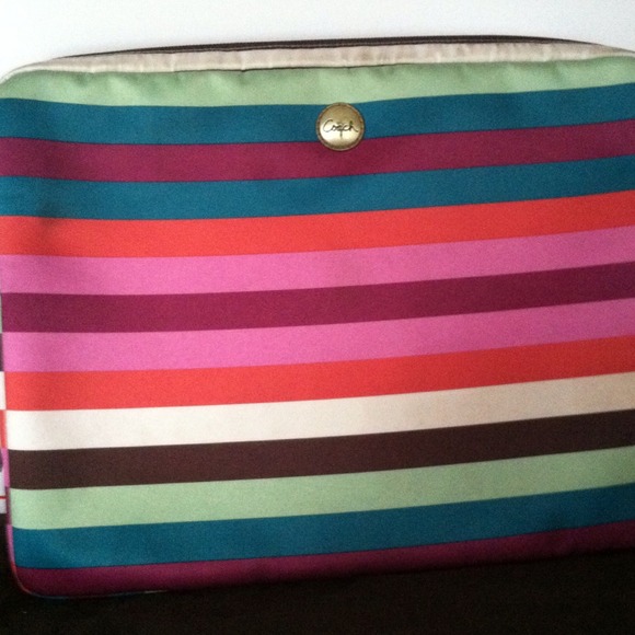 Authentic striped Coach laptop case. 11x14".