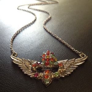 Jewelry - Winged Fleur de Lis Necklace Silver Multicolor Jewelry - Winged Fleur de Lis Necklace Silver Multicolor