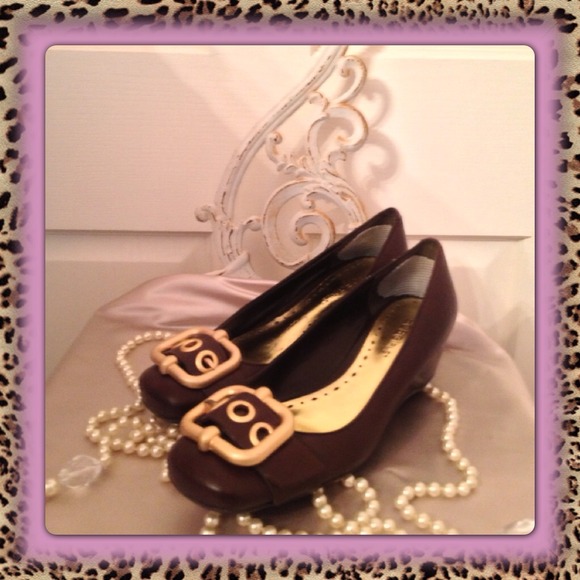 BCBG Girls Gold Buckle Wedges