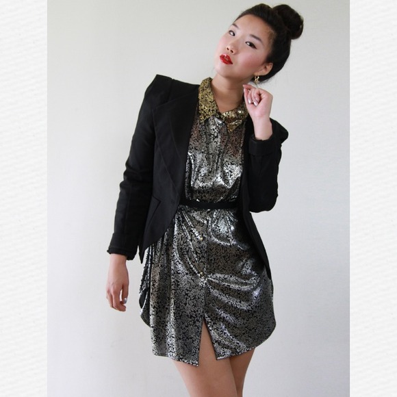 Vintage silver and gold metallic shirt dress