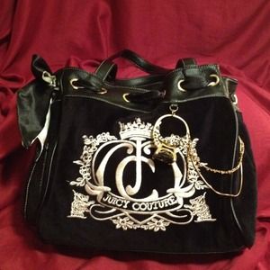 Designer inspired black velour handbag