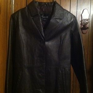 Chocolate long leather jacket