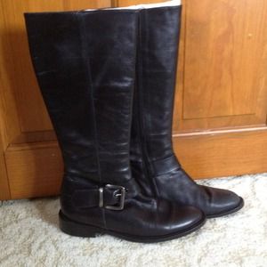 Black leather knee high boots