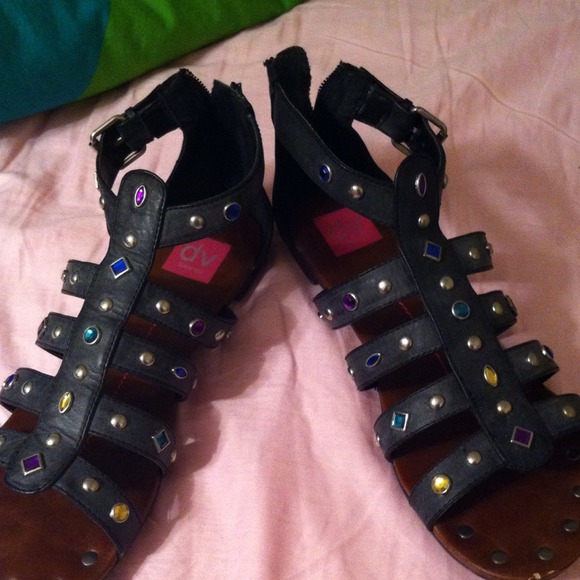 Black multi stone gladiator sandals