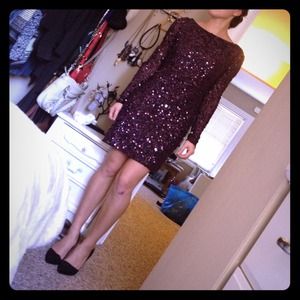 Dresses - Burgundy Sequin Long Sleeve Mini Dresses - Burgundy Sequin Long Sleeve Mini