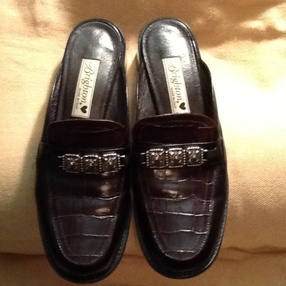 ♨Black/Brown Leather Brighton Simone Mules 8.5N