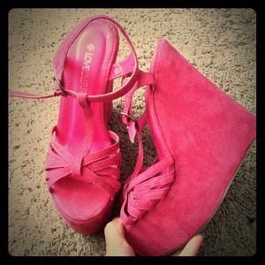 Pink suede wedges