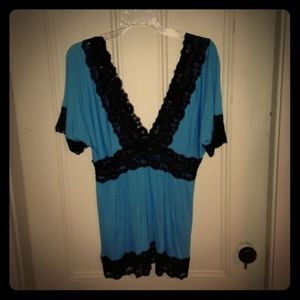 Blue deep V top