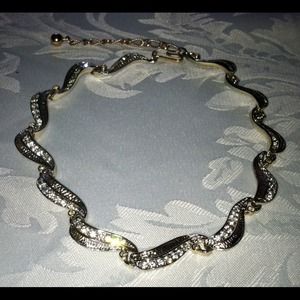 Silver/Gold Swirl Link Crystal Necklace