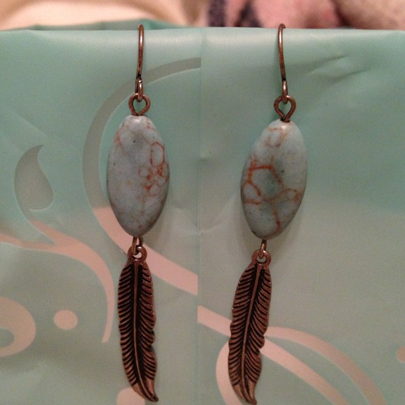 Turquoise and metal feather earrings