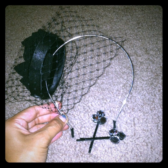 Black headband with flower and rhinestone