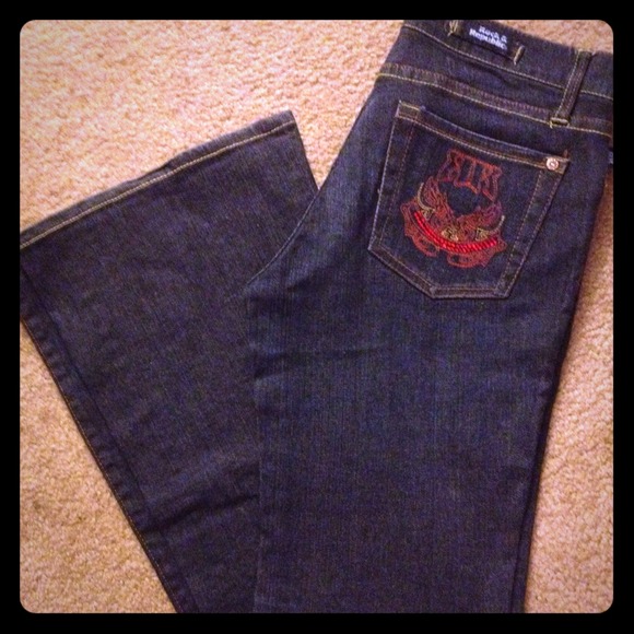 Rock and Republic Dark Denim Burgundy stitch Sz 27