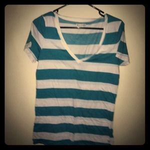 Teal and white striped American eagle tee