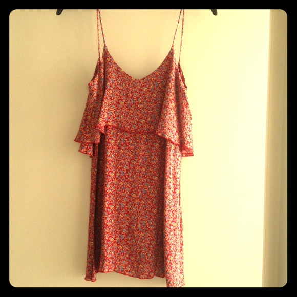 Red floral mini dress