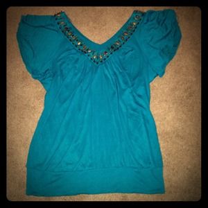 Teal billow v neck top