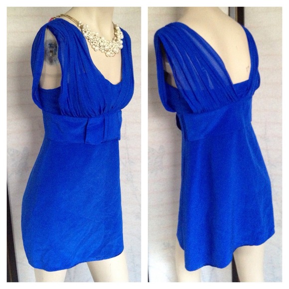 RESERVE Tara Subkof Bebe Blue Silk Bow Tunic Dress - Picture 2 of 4