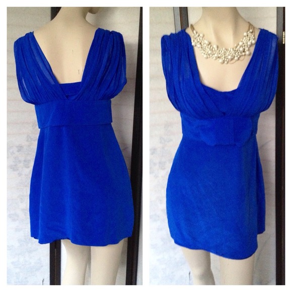RESERVE Tara Subkof Bebe Blue Silk Bow Tunic Dress - Picture 3 of 4