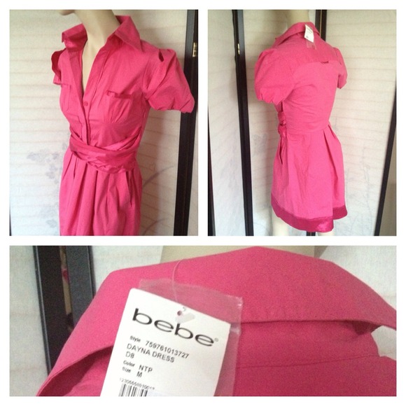 SOLD NWT Bebe Pink Dayna Shirtdress Medium - Picture 3 of 4