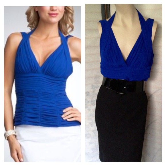 RESERVE bebe Cobalt Blue Monica Shirred Halter Top - Picture 1 of 4