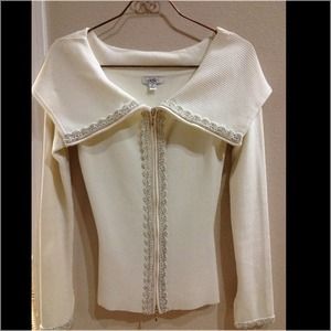 Beaded CACHE Sweater {gorgeous cream color}