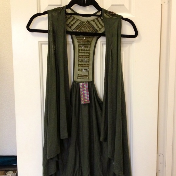 SOLD! Embellished Dark Green Flyaway Vest