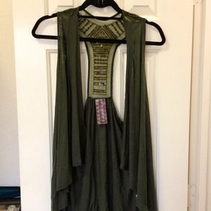 SOLD! Embellished Dark Green Flyaway Vest