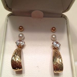 10K Yellow Gold Set of Three Earrings.
