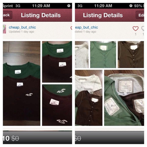 5 T-shirts. 2 Hollister. 3 American Eagle.