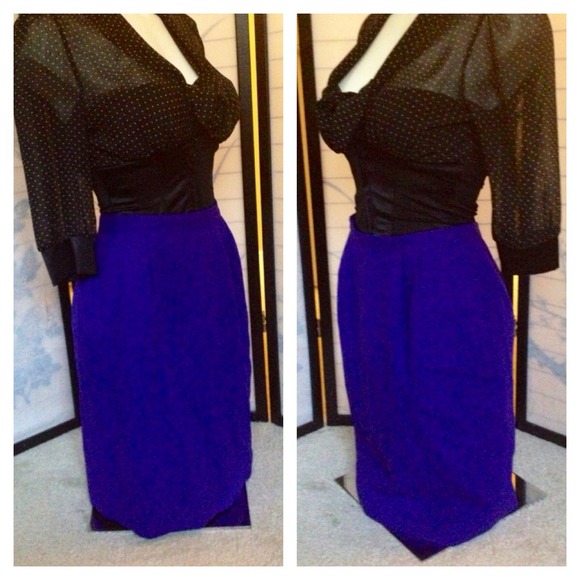 💥🔥💥 Vintage Purple Wool Pencil Slim Skirt sz 8 - Picture 2 of 4