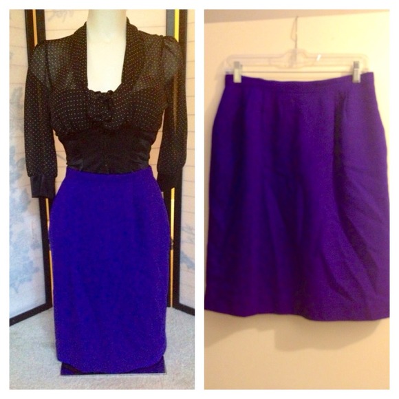 💥🔥💥 Vintage Purple Wool Pencil Slim Skirt sz 8 - Picture 3 of 4