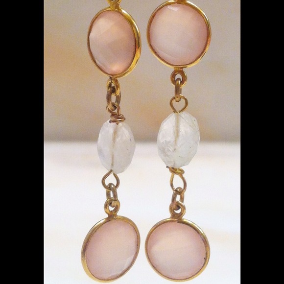 Rose pink Chalcedony and moonstone earrings! - Picture 2 of 4